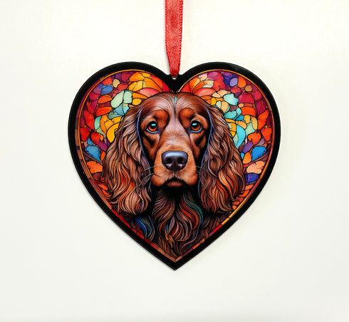 Cocker Spaniel Brown Stained Glass Effect Heart Suncatcher